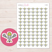 Lacrosse Equipment Planner Stickers | I-10362 — 5 × 7 inch sheet and enlarged sticker detail