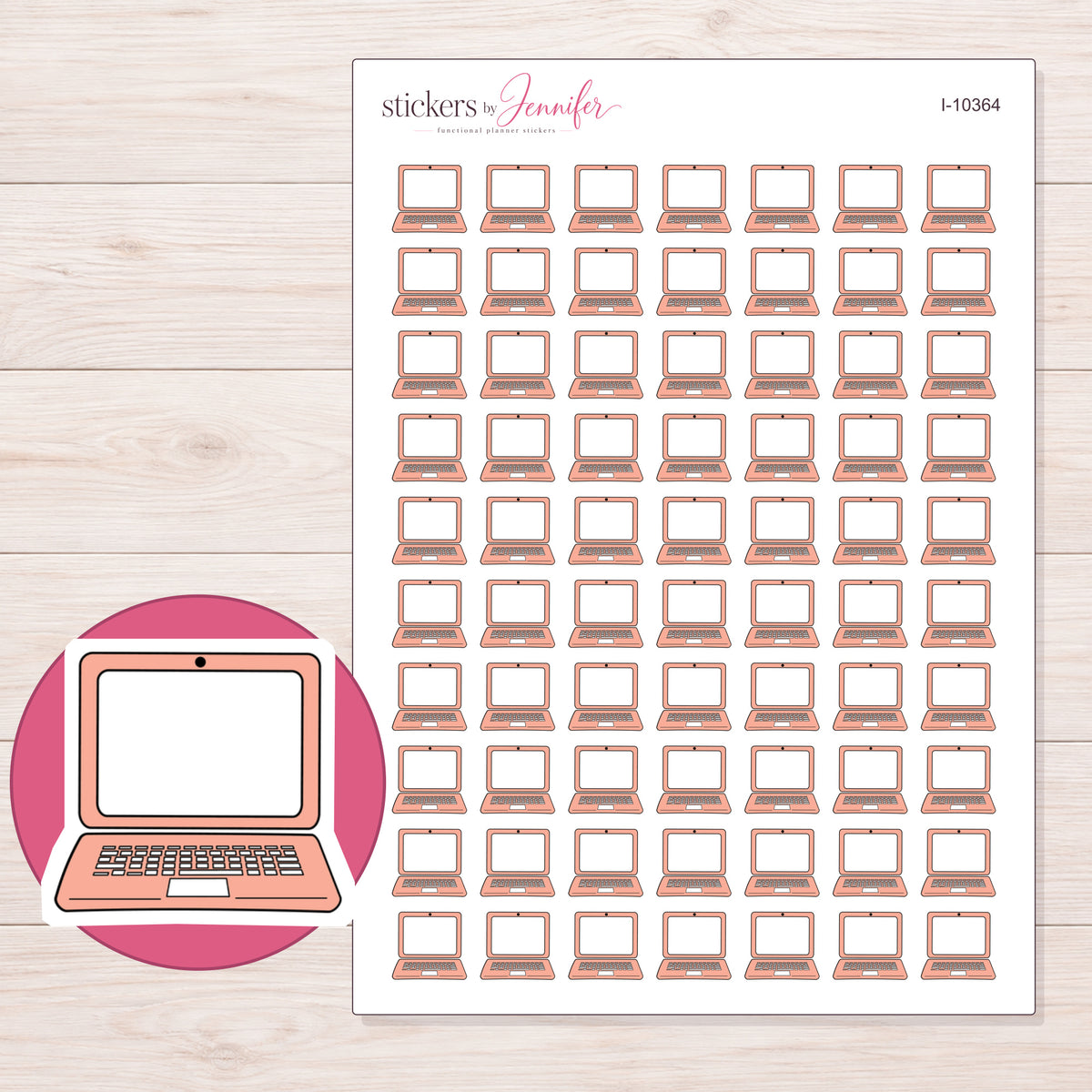 Peach Laptop Planner Stickers | I-10364 — 5 × 7 inch sheet and enlarged sticker detail