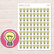 Yellow Light Bulb Planner Stickers | I-10366 — 5 × 7 inch sheet and enlarged sticker detail