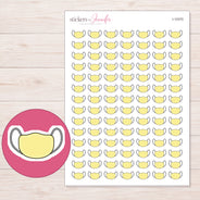 Yellow Face Mask Planner Stickers | I-10370 — 5 × 7 inch sheet and enlarged sticker detail