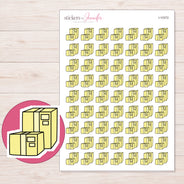 Yellow Shipping Boxes Planner Stickers | I-10372 — 5 × 7 inch sheet and enlarged sticker detail