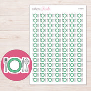 Green Meal Place Setting Planner Stickers | I-10373 — 5 × 7 inch sheet and enlarged sticker detail