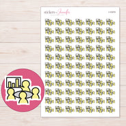 Yellow Meeting Planner Stickers | I-10374 — 5 × 7 inch sheet and enlarged sticker detail