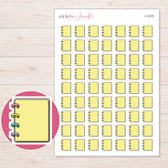 Yellow Mini Disc Planner Stickers | I-10376 — 5 × 7 inch sheet and enlarged sticker detail