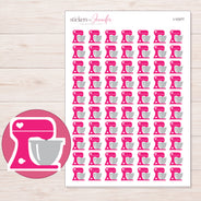 Pink Heart Stand Mixer Planner Stickers | I-10377 — 5 × 7 inch sheet and enlarged sticker detail