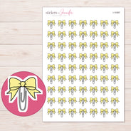 Yellow Bow Paper Clip Planner Stickers | I-10387 — 5 × 7 inch sheet and enlarged sticker detail