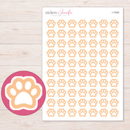 Peach Outline Paw Print Planner Stickers | I-10390 — 5 × 7 inch sheet and enlarged sticker detail