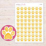 Golden Paw Print Planner Stickers | I-10391 — 5 × 7 inch sheet and enlarged sticker detail