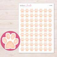 Pastel Peach Paw Print Planner Stickers | I-10392 — 5 × 7 inch sheet and enlarged sticker detail
