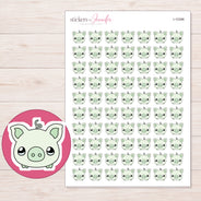Mint Piggy Bank Planner Stickers | I-10396 — 5 × 7 inch sheet and enlarged sticker detail