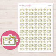 Open Decorated Yellow Planner Stickers | I-10402 — 5 × 7 inch sheet and enlarged sticker detail