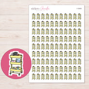 Yellow Planner Cart Planner Stickers | I-10404 — 5 × 7 inch sheet and enlarged sticker detail