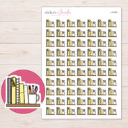 Yellow Planner Shelf Planner Stickers | I-10405 — 5 × 7 inch sheet and enlarged sticker detail