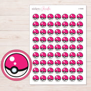 Pink Game Ball Planner Stickers | I-10406 — 5 × 7 inch sheet and enlarged sticker detail
