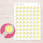 Yellow Pom Pom Paper Clip Planner Stickers | I-10408 — 5 × 7 inch sheet and enlarged sticker detail