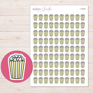 Yellow Popcorn Box Planner Stickers | I-10409 — 5 × 7 inch sheet and enlarged sticker detail