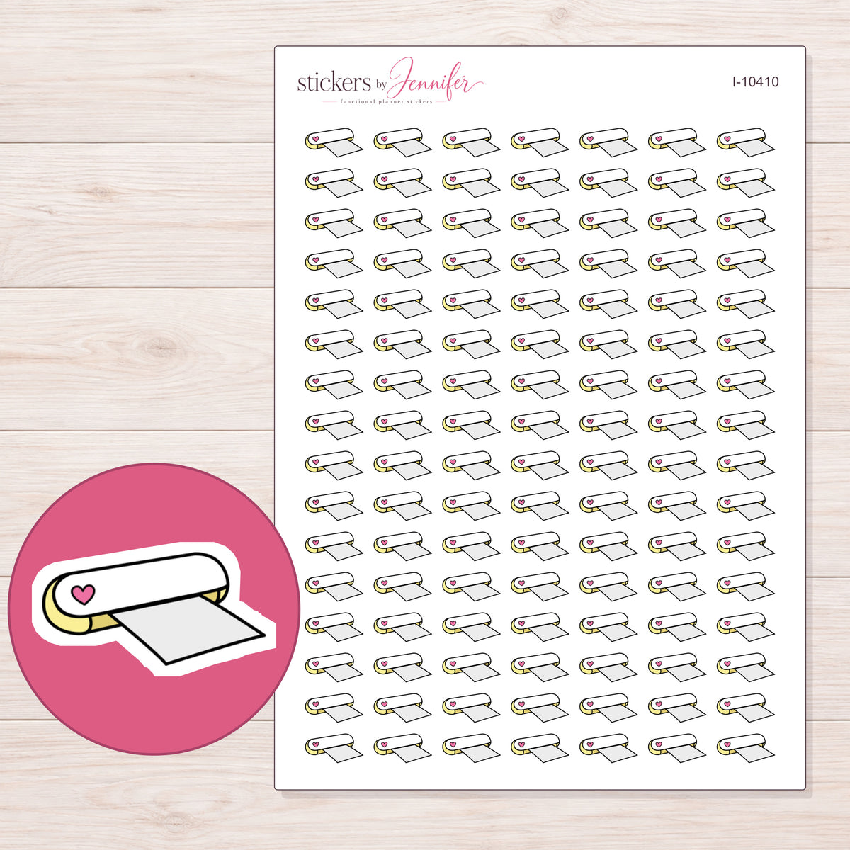 White Craft Cutting Machine Planner Stickers | I-10410 — 5 × 7 inch sheet and enlarged sticker detail