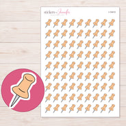 Peach Push Pin Planner Stickers | I-10413 — 5 × 7 inch sheet and enlarged sticker detail