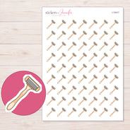 Peach Razor Planner Stickers | I-10417 — 5 × 7 inch sheet and enlarged sticker detail