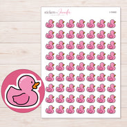 Pink Rubber Duck Planner Stickers | I-10422 — 5 × 7 inch sheet and enlarged sticker detail