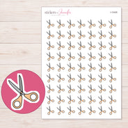 Peach Scissors Planner Stickers | I-10426 — 5 × 7 inch sheet and enlarged sticker detail