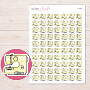 Yellow Sewing Machine Planner Stickers | I-10427 — 5 × 7 inch sheet and enlarged sticker detail