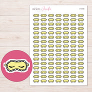 Yellow Sleep Mask Planner Stickers | I-10430 — 5 × 7 inch sheet and enlarged sticker detail