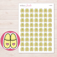 Yellow Heart Slippers Planner Stickers | I-10431 — 5 × 7 inch sheet and enlarged sticker detail
