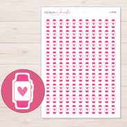 Pink Heart Watch Planner Stickers | I-10432 — 5 × 7 inch sheet and enlarged sticker detail