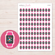 Pink Smartwatch Planner Stickers | I-10434 — 5 × 7 inch sheet and enlarged sticker detail