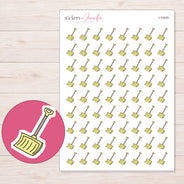 Yellow Snow Shovel Planner Stickers | I-10435 — 5 × 7 inch sheet and enlarged sticker detail