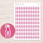 Pink Spray Bottle Planner Stickers | I-10437 — 5 × 7 inch sheet and enlarged sticker detail