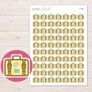 Yellow Suitcase Planner Stickers | I-10441 — 5 × 7 inch sheet and enlarged sticker detail