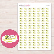 Yellow Swimmer Planner Stickers | I-10442 — 5 × 7 inch sheet and enlarged sticker detail