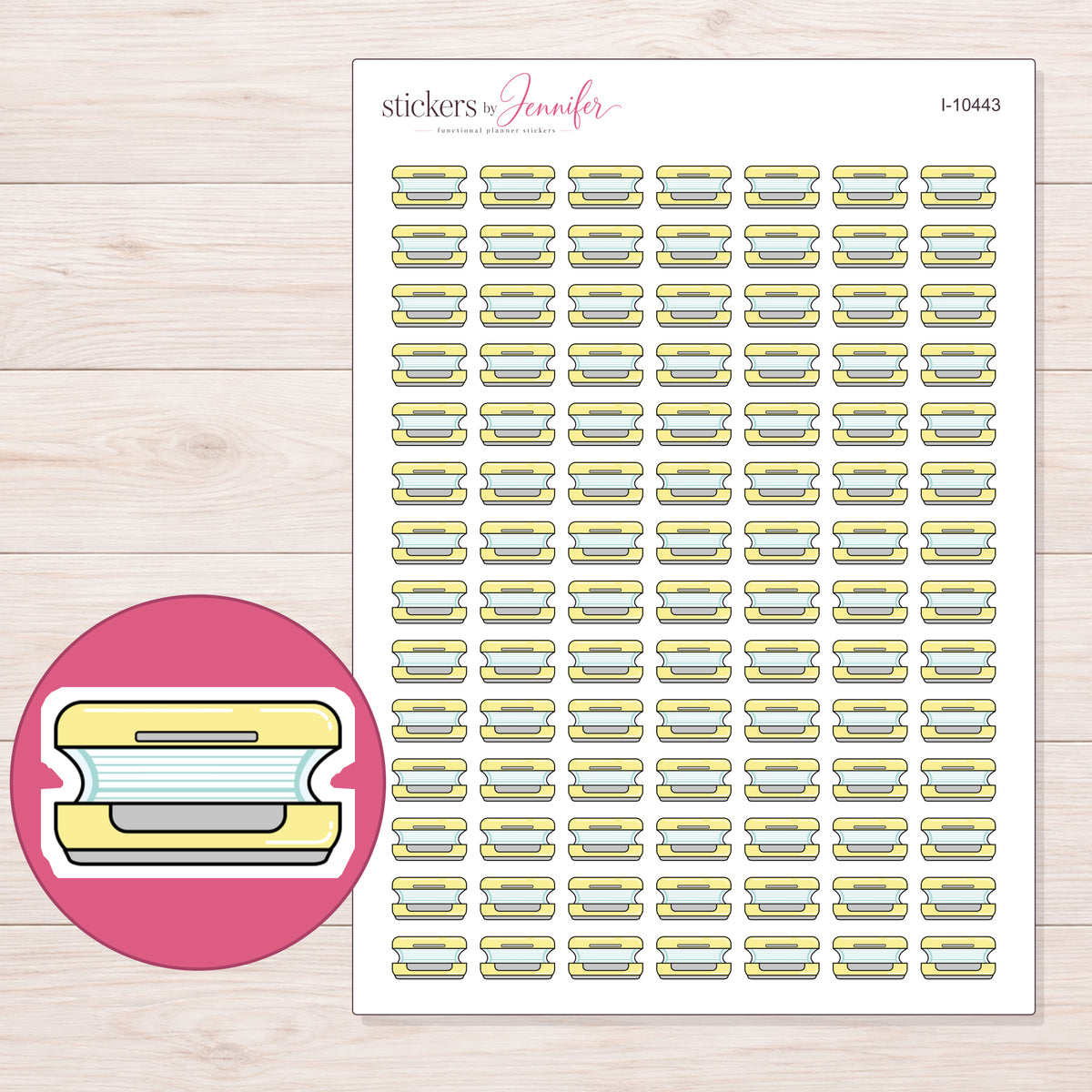 Yellow Tanning Bed Planner Stickers | I-10443 — 5 × 7 inch sheet and enlarged sticker detail