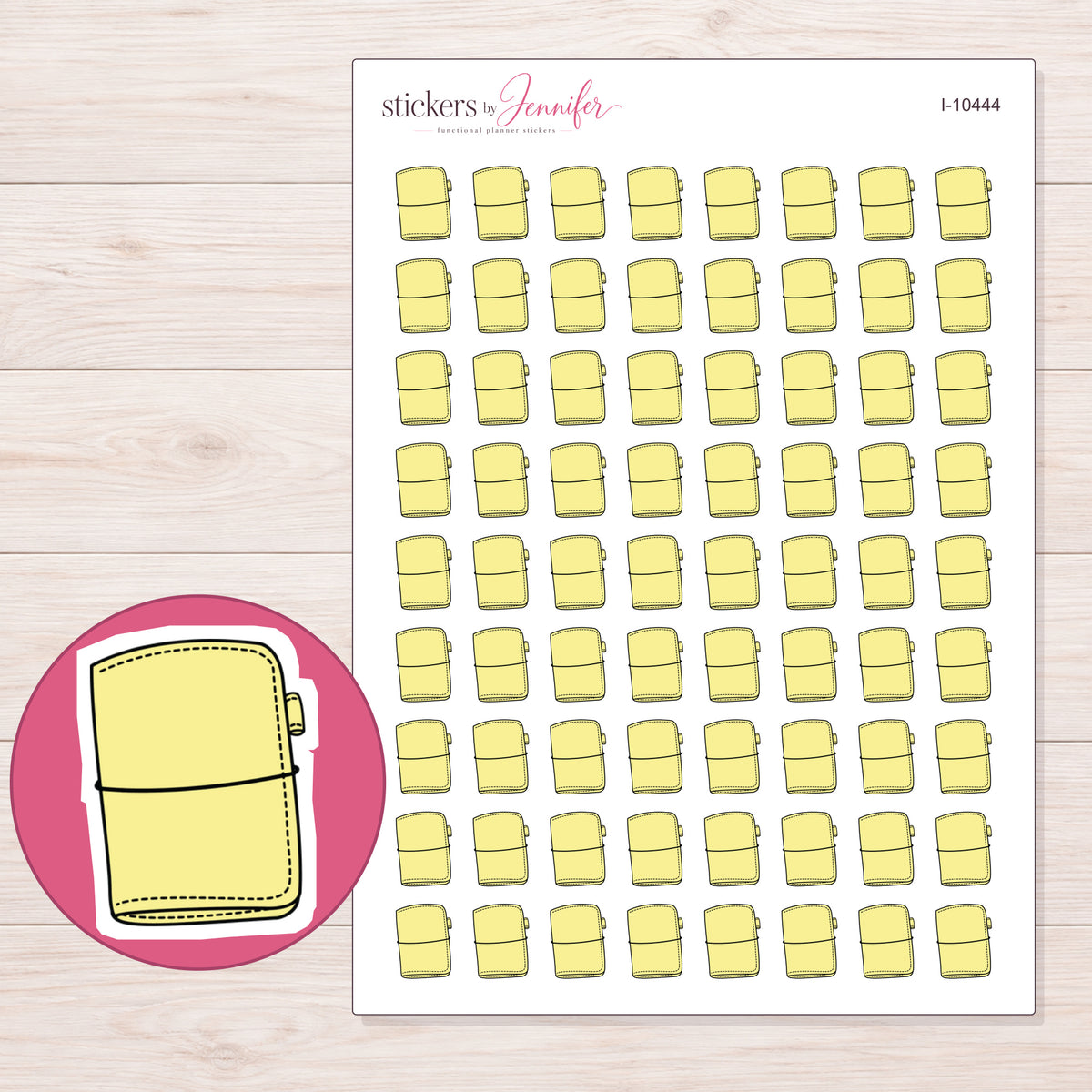 Yellow Travelers Notebook Planner Stickers | I-10444 — 5 × 7 inch sheet and enlarged sticker detail