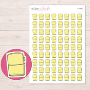 Yellow Travelers Notebook Planner Stickers | I-10444 — 5 × 7 inch sheet and enlarged sticker detail
