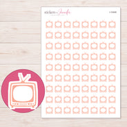 Peach Retro Television Planner Stickers | I-10448 — 5 × 7 inch sheet and enlarged sticker detail