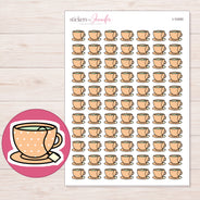 Peach Polka Dot Teacup Planner Stickers | I-10450 — 5 × 7 inch sheet and enlarged sticker detail