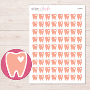 Peach Heart Tooth Planner Stickers | I-10452 — 5 × 7 inch sheet and enlarged sticker detail