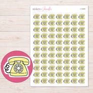 Yellow Rotary Telephone Planner Stickers | I-10453 — 5 × 7 inch sheet and enlarged sticker detail