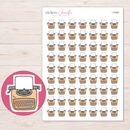 Peach Typewriter Planner Stickers | I-10463 — 5 × 7 inch sheet and enlarged sticker detail
