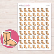 Peach Cozy Boot Planner Stickers | I-10464 — 5 × 7 inch sheet and enlarged sticker detail