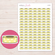 Yellow Heart Washi Roll Planner Stickers | I-10472 — 5 × 7 inch sheet and enlarged sticker detail