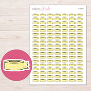 Yellow Unrolled Dot Washi Planner Stickers | I-10474 — 5 × 7 inch sheet and enlarged sticker detail