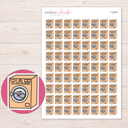 Peach Washing Machine Planner Stickers | I-10476 — 5 × 7 inch sheet and enlarged sticker detail