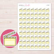 Yellow Movie Clapperboard Planner Stickers | I-10481 — 5 × 7 inch sheet and enlarged sticker detail
