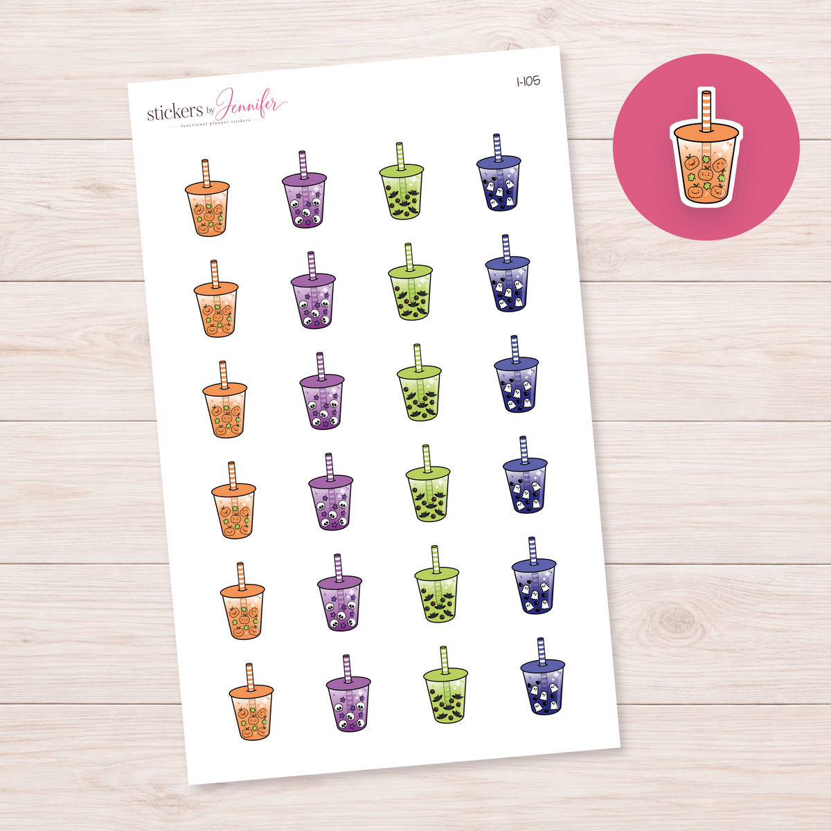 Pumpkin Straw Cup Planner Stickers | I-105