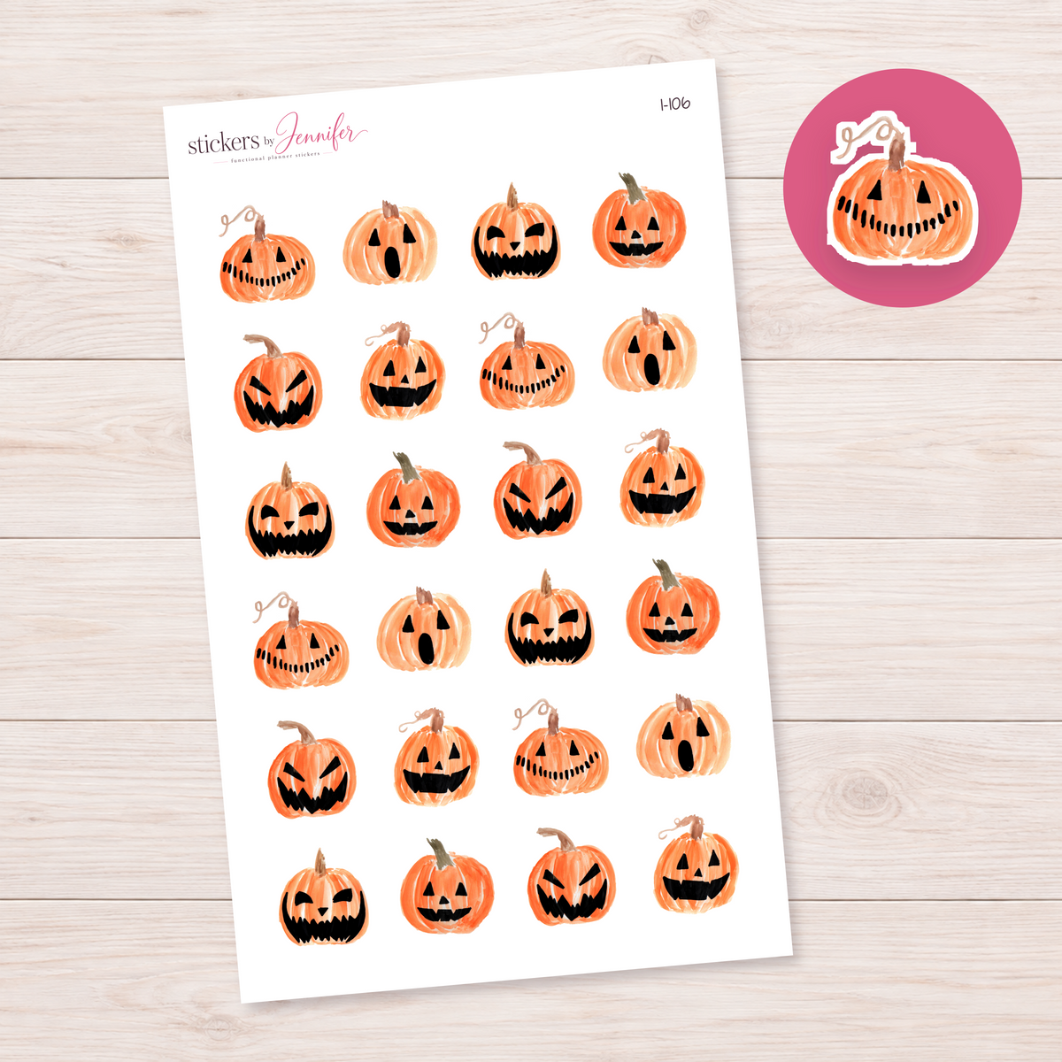 Watercolor Jack-O-Lantern Planner Stickers | I-106
