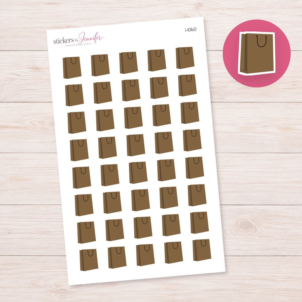 Olive-Brown Shopping Bag Planner Stickers | I-1060
